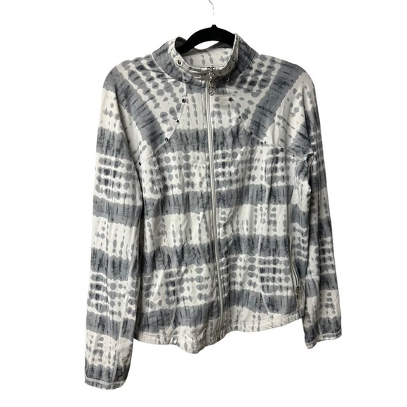 NWOT Christine Alexander Swarovsk Crystal Zip Up. gray tie dye - Picture 1 of 10